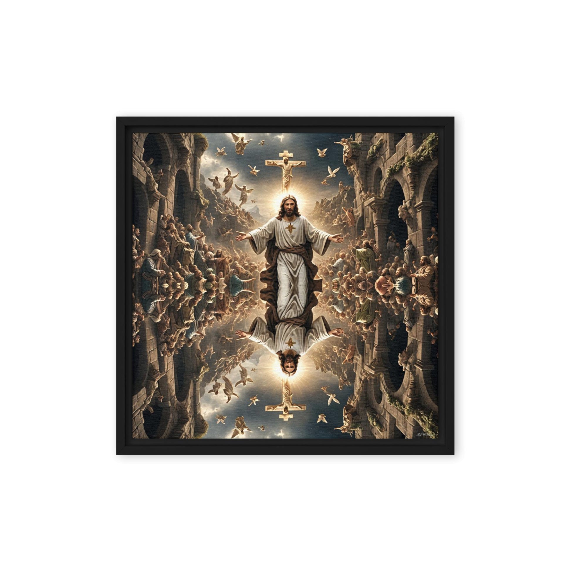 Mirrored Fervent Assembly - Framed Canvas Printed Digital Art