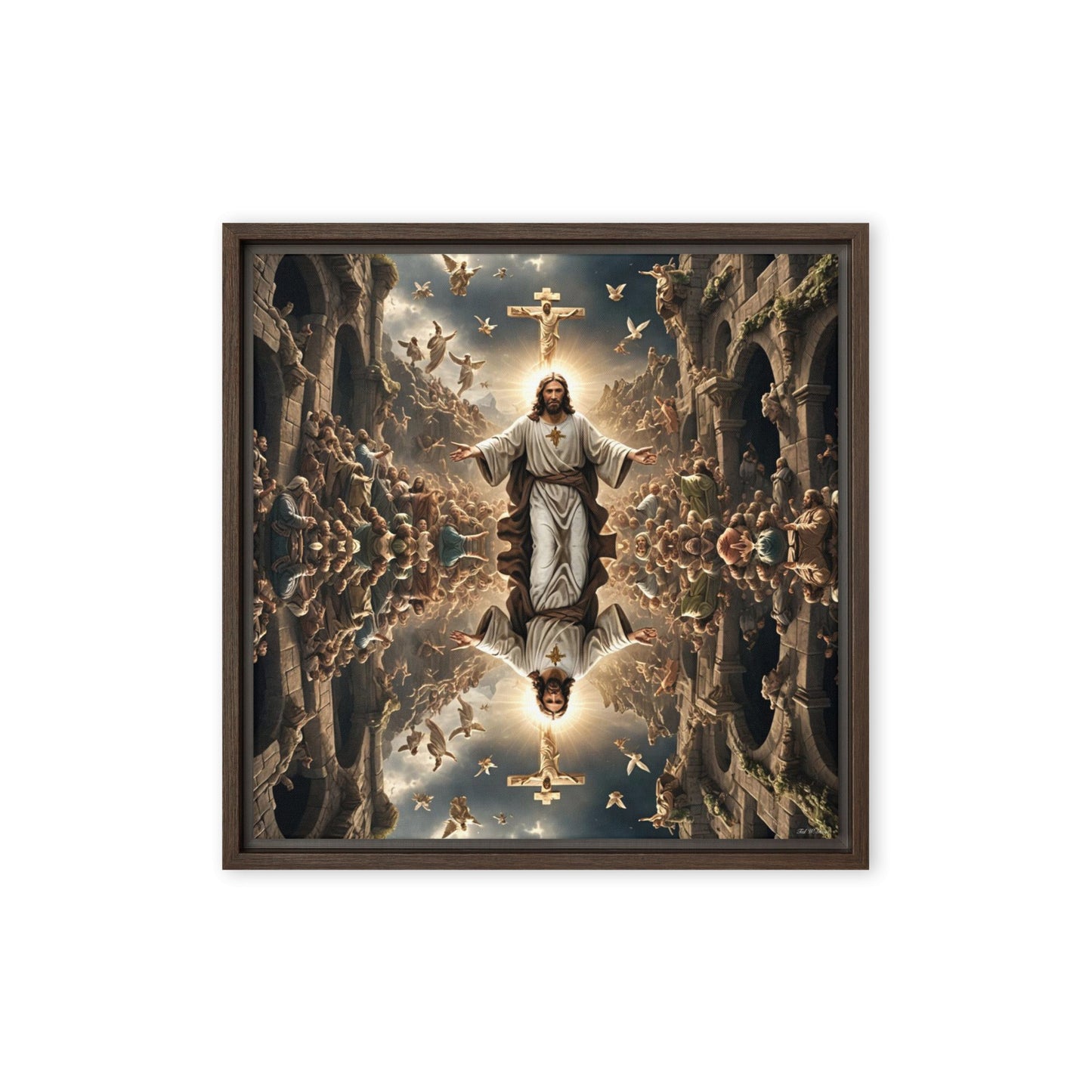 Mirrored Fervent Assembly - Framed Canvas Printed Digital Art