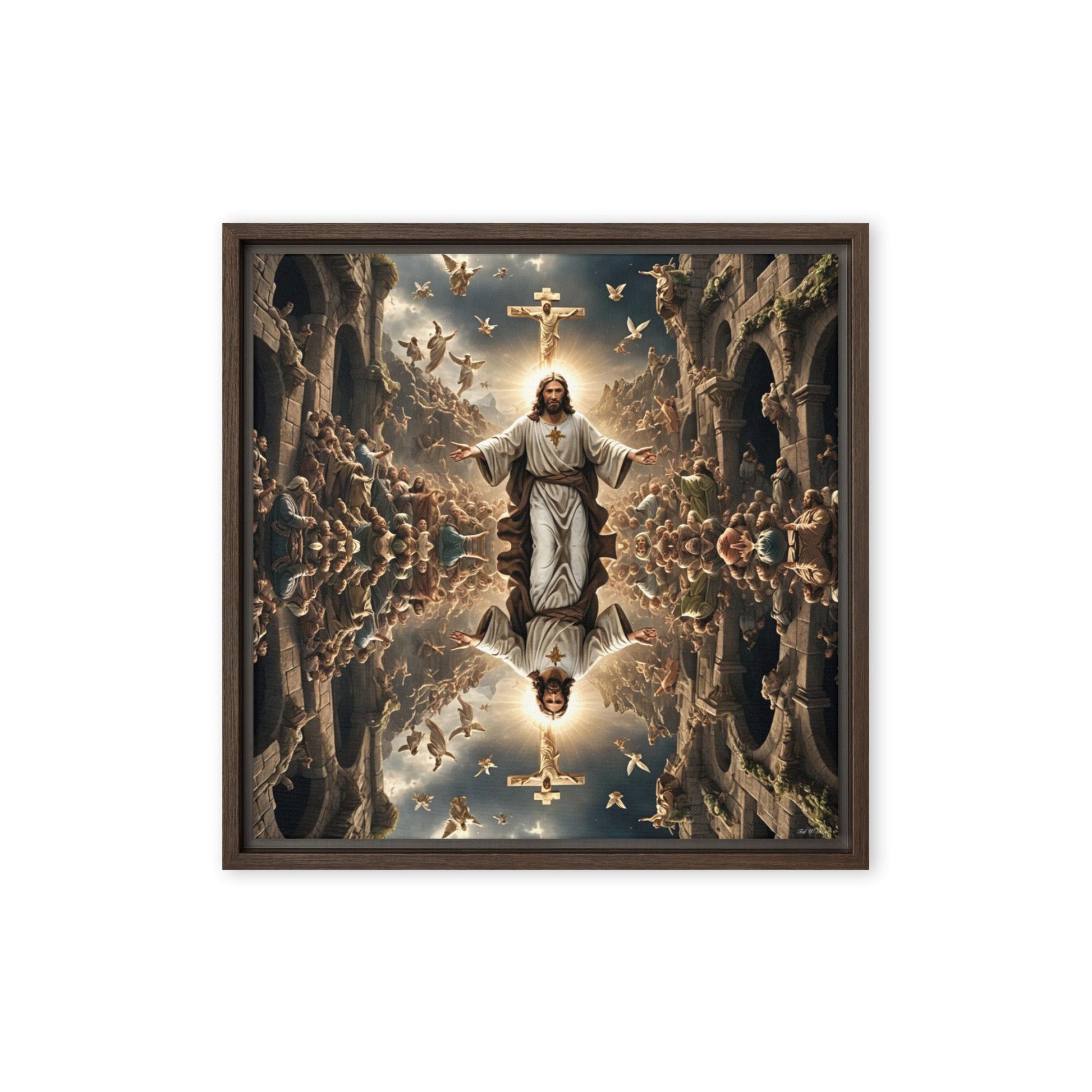 Mirrored Fervent Assembly - Framed Canvas Printed Digital Art