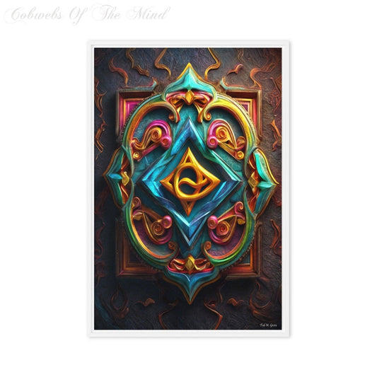 Mystical Runes: Prismatic Prophecy - Framed Canvas Poster canvas print mystical printed frame posters Printful DA Art > Digital Art > Cobwebs Of The Mind > Abstract > Digital Compositions White 24*36 FP