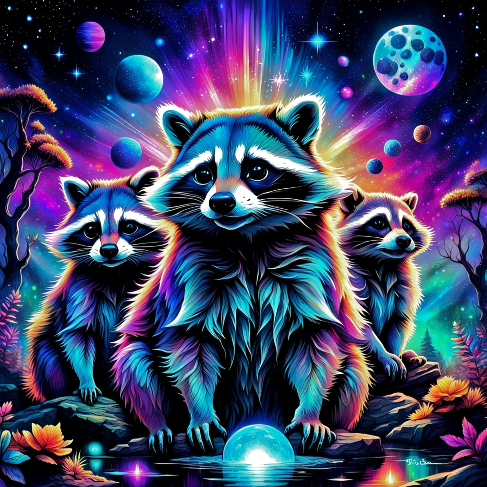 Nebula Raccoon Navigators - Bazoodie Collection Limited Edition (10) NFT Art > Digital Art > Cobwebs Of The Mind > Abstract > Digital Compositions