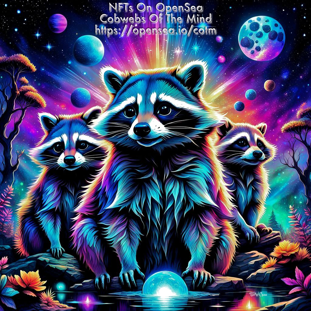 Nebula Raccoon Navigators - OpenSea Bazoodie NFT Collection Art > Digital Art > Cobwebs Of The Mind > Abstract > Digital Compositions