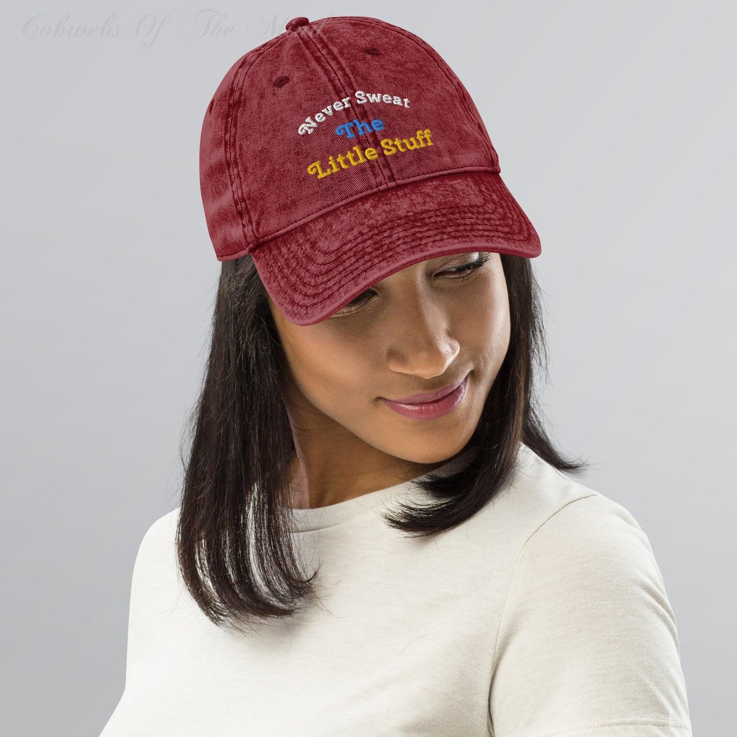 Never Sweat The Little Stuff - Maroon Vintage Cotton Twill Cap Baseball Hats