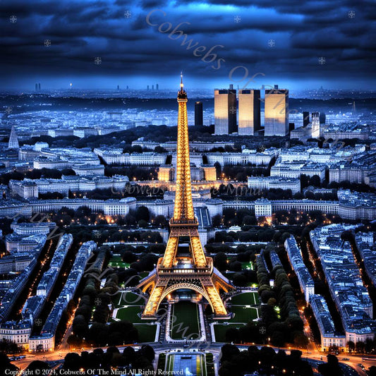 Paris Skyline with Eiffel Tower - Stock Photo aerial view architecture beautiful bird's eye view capital city cityscape Cobwebs Of The Mind Stock Photos destination dramatic Eiffel Tower Europe European evening famous France iconic illuminated landmark lights majestic monument night outdoor panorama Paris romantic royalty-free scenery scenic skyline stock photos stunning tourism tower tranquil travel Stock Photo->1:1