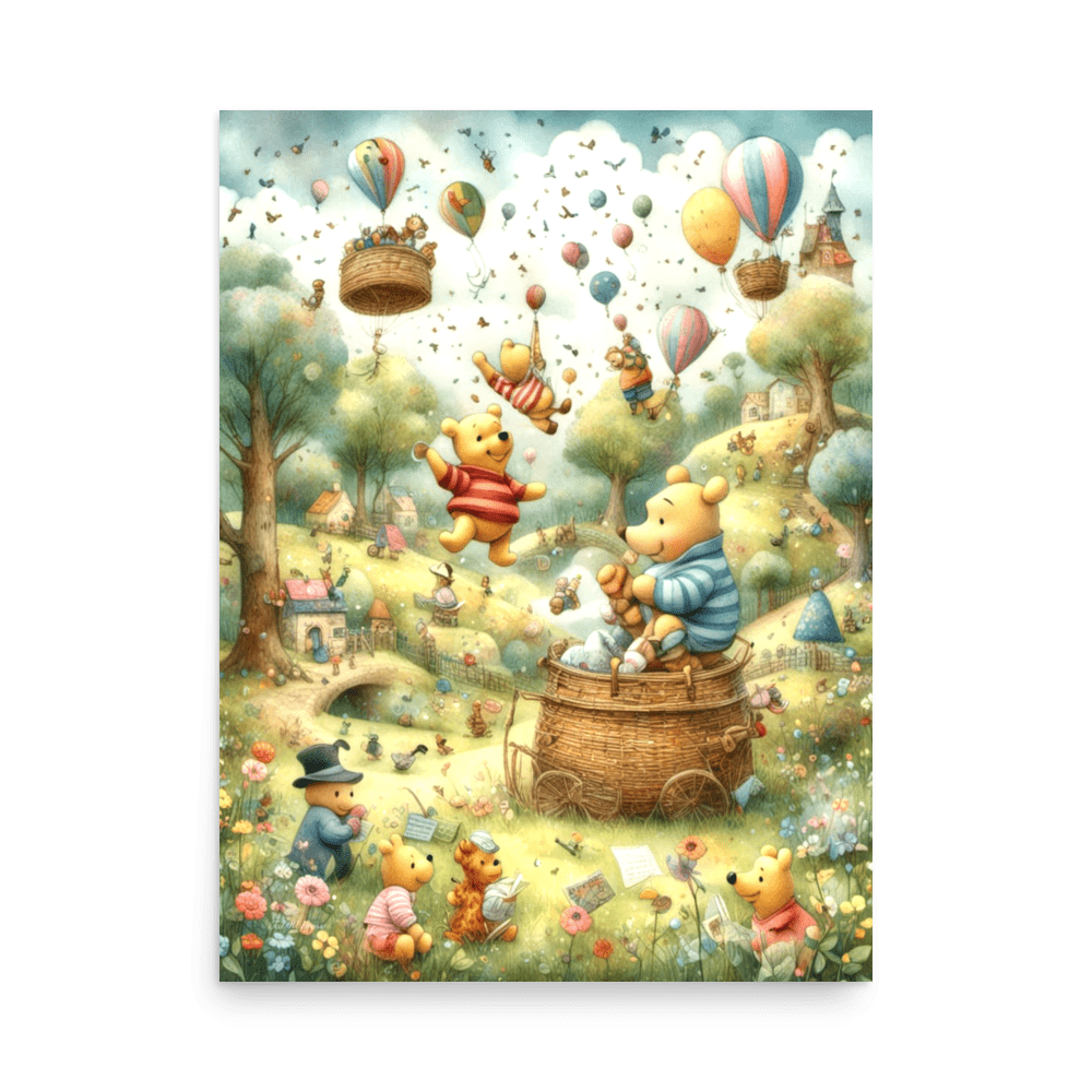 Pooh's Hot Air Balloon Adventure - Enhanced Matte Poster Home & Garden > Decor > Artwork > Posters, Prints, & Visual Artwork