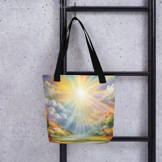 Radiant Nature's Embrace - Tote Bag Cobwebs Of The Mind fantasy landscape printful merchandise tote bag Luggage & Bags > Shopping Totes Black