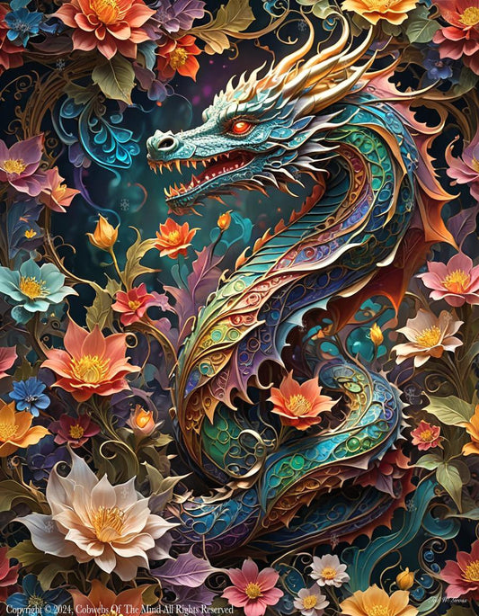 Sea Dragon - Floral & Filigree Digital Art color dragon fantasy filigree flowers vibrant Art > Digital Art > Cobwebs Of The Mind > Abstract > Digital Compositions