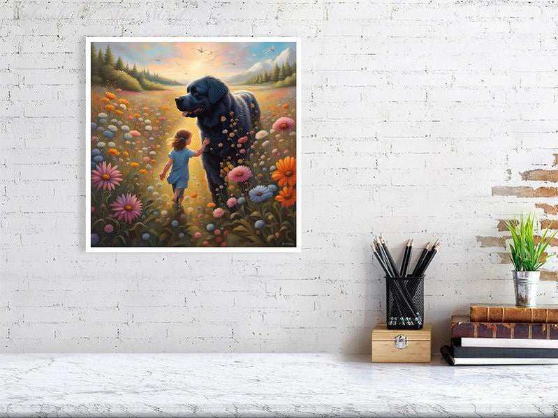 The Gentle Newfie Watching Over The Child-CH Giclée