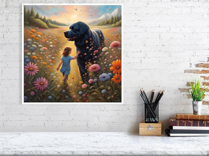 The Gentle Newfie Watching Over The Child-CH Giclée