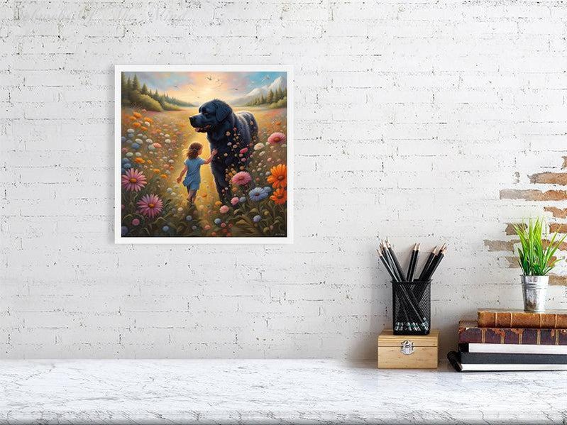 The Gentle Newfie Watching Over The Child-CH Giclée