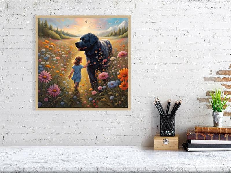 The Gentle Newfie Watching Over The Child-CH Giclée