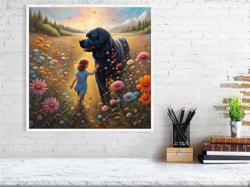 The Gentle Newfie Watching Over The Child-CH Giclée