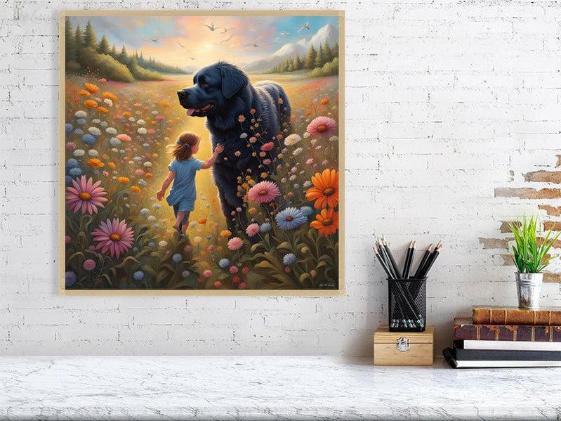 The Gentle Newfie Watching Over The Child-CH Giclée