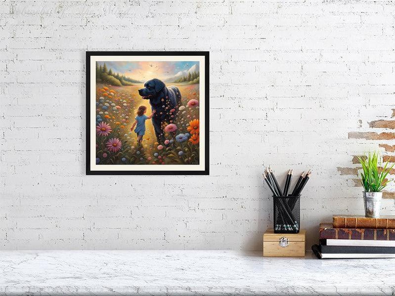 The Gentle Newfie Watching Over The Child-CH Giclée