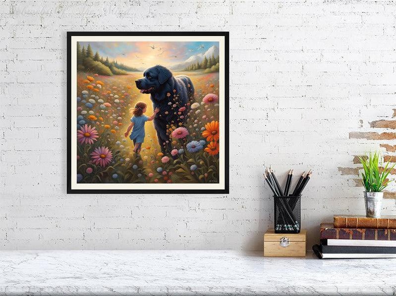 The Gentle Newfie Watching Over The Child-CH Giclée