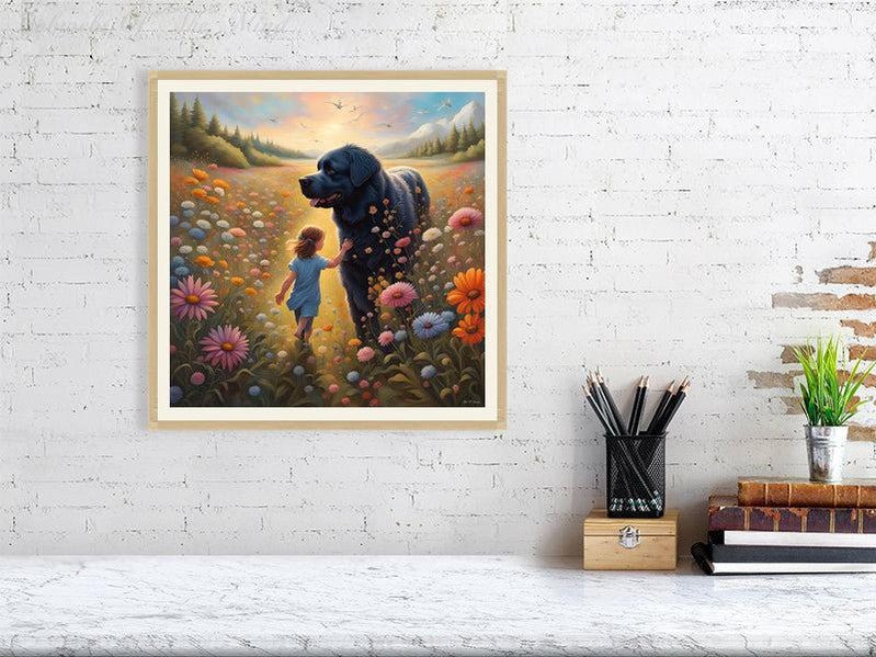 The Gentle Newfie Watching Over The Child-CH Giclée