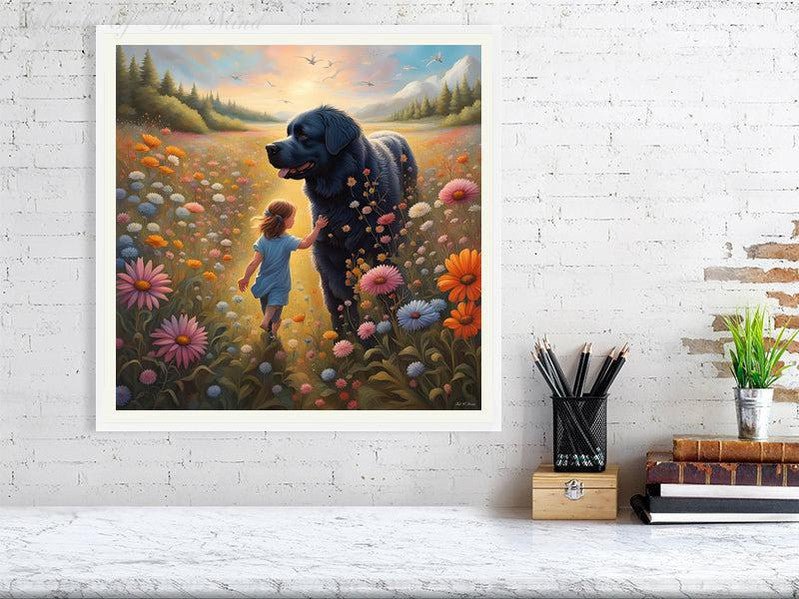 The Gentle Newfie Watching Over The Child-CH Giclée