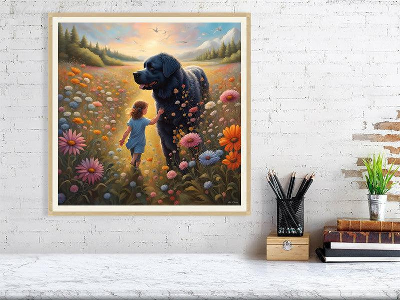 The Gentle Newfie Watching Over The Child-CH Giclée