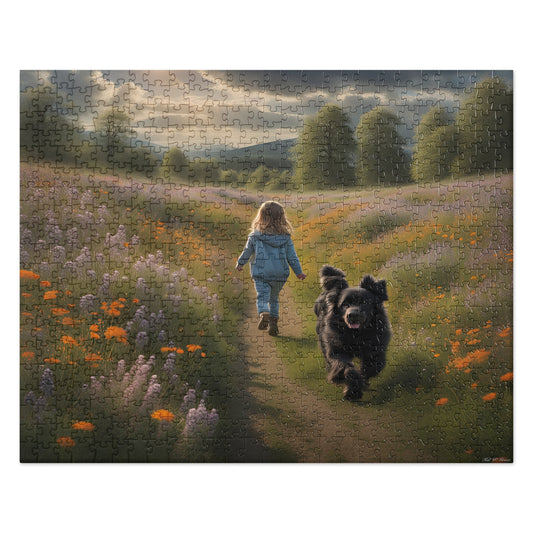 The Newfie Puppy Is Off To Chase Birds - 520 pcs. Jigsaw puzzle - US Only! Cobwebs Of The Mind jigsaw Printful DA puzzles Puzzles Default Title