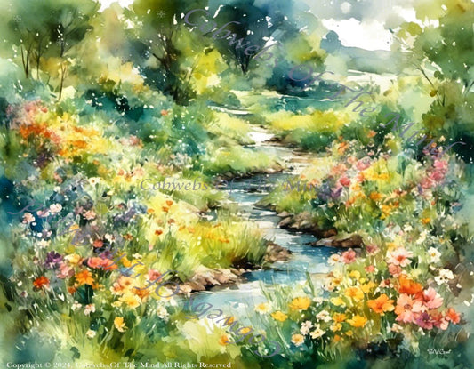 Tranquil Stream In A Fantasy Meadow - Digital Art Art > Digital Art > Cobwebs Of The Mind > Abstract > Digital Compositions