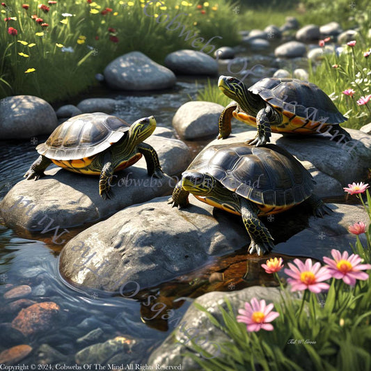 Turtles by the Stream - Digital Art Art > Digital Art > Cobwebs Of The Mind > Abstract > Digital Compositions
