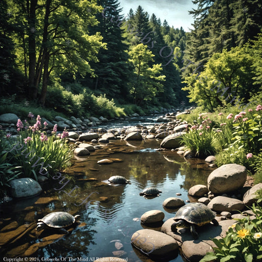 Woodland Waterway - Stock Photo animals Articles artwork balance beauty biodiversity Blogs boulders calming Cobwebs Of The Mind Stock Photos creek daisies ecosystem fauna field flowers foliage forest green harmony landscape love lush natural nature outdoors peaceful plants relaxing river rocks royalty-free scenery scenic serene stock photos stream summer sunshine tranquil trees turtles vegetation water Website wilderness wildlife woods Stock Photo->1:1